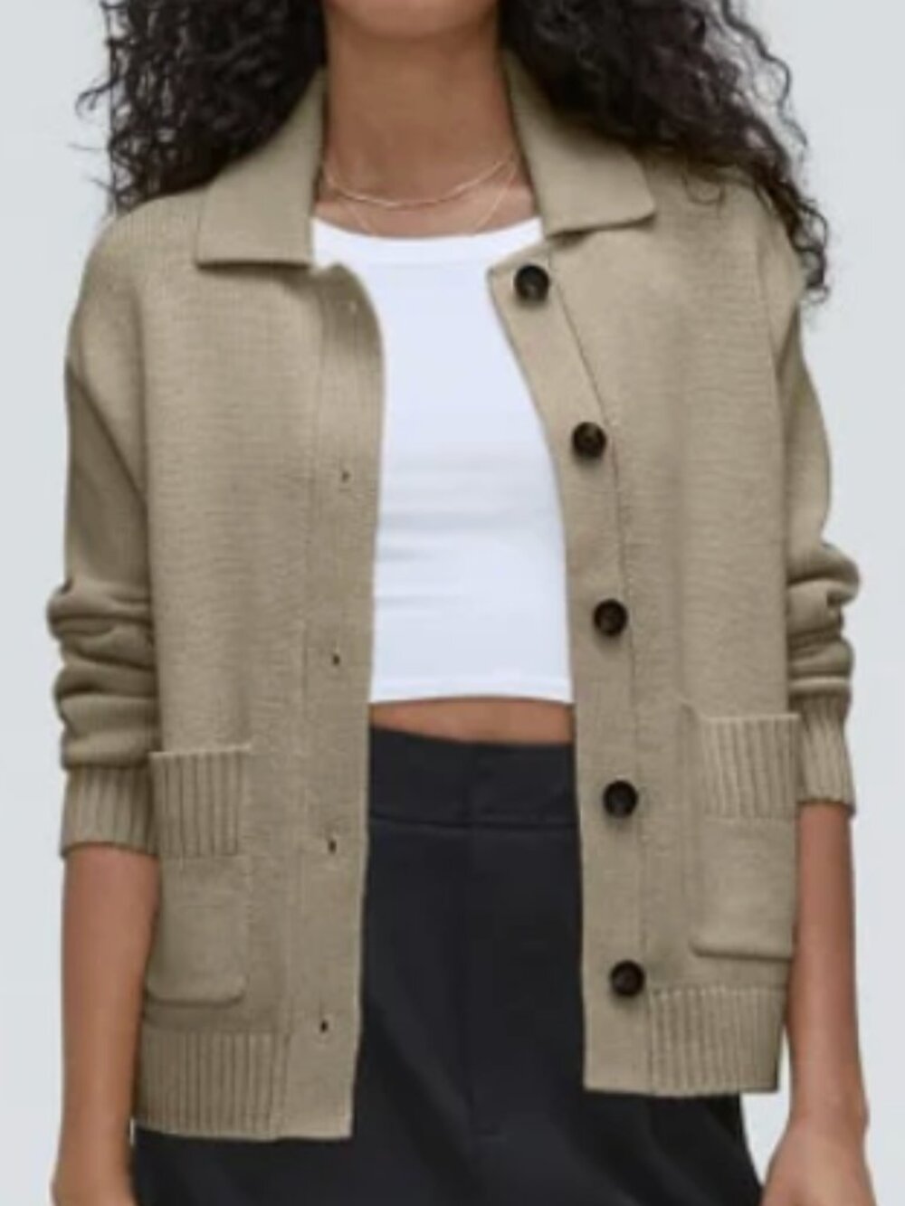 Everlane Cotton Chore Sweater Jacket in Khaki